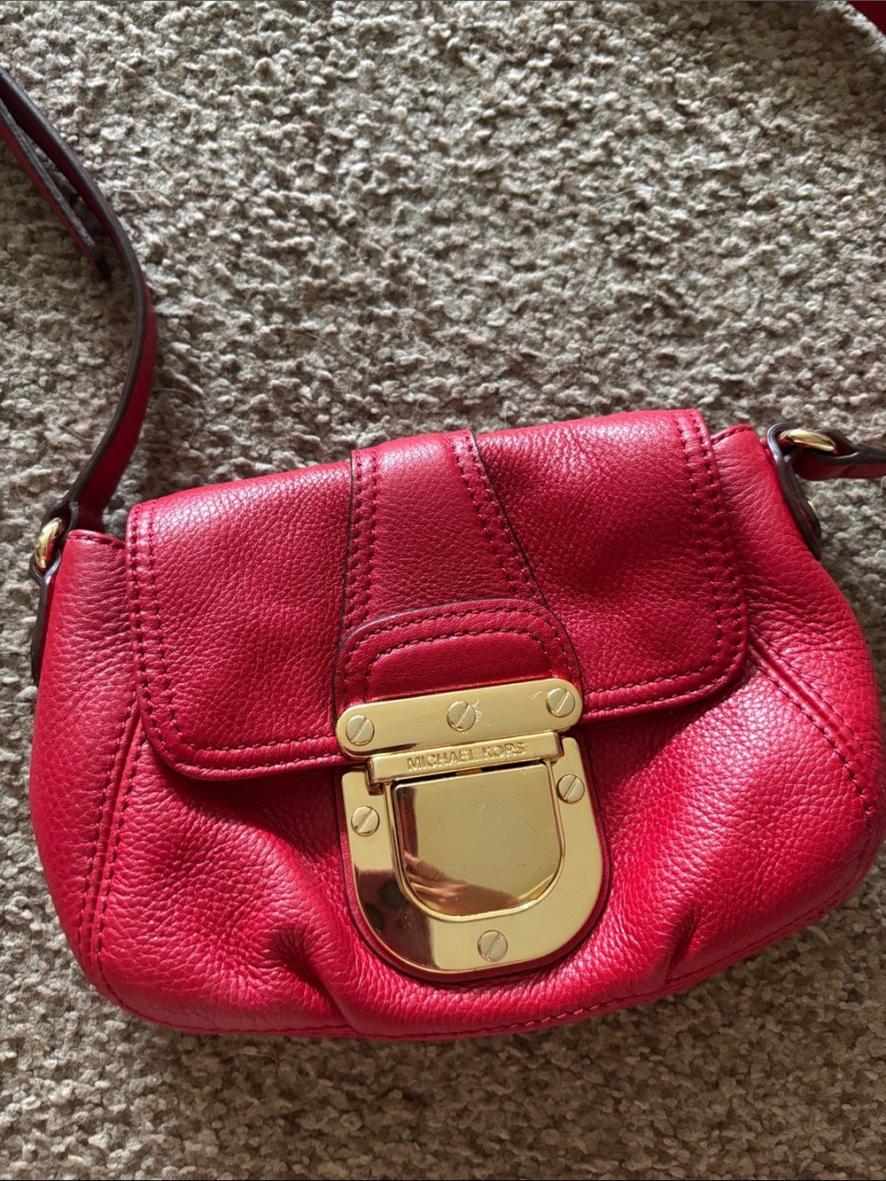 Michael Kors Red Pebbled Leather Crossbody with Gold Lock